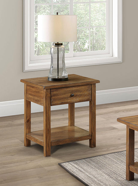 Payne 1-drawer Wood End Table with Shelf Distressed Brown from Coaster - Luna Furniture