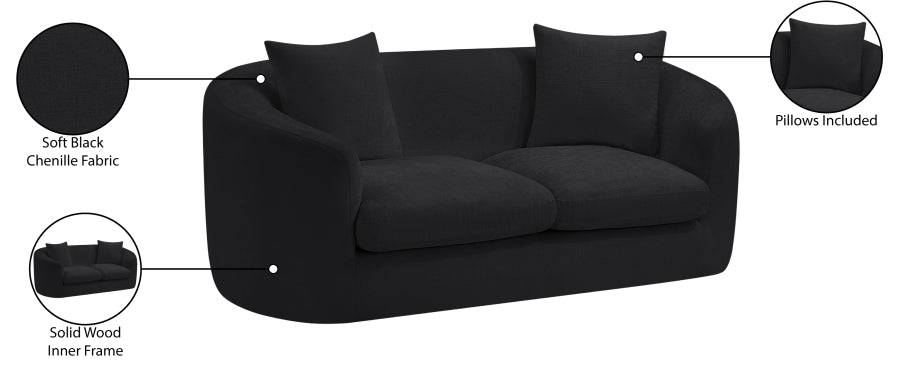 Penelope Chenille Fabric Upholstered Loveseat in Black from Meridian - Luna Furniture