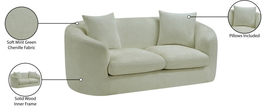 Penelope Chenille Fabric Upholstered Loveseat in Mint from Meridian - Luna Furniture