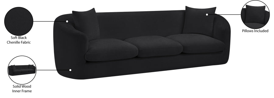 Penelope Chenille Fabric Upholstered Sofa in Black from Meridian - Luna Furniture