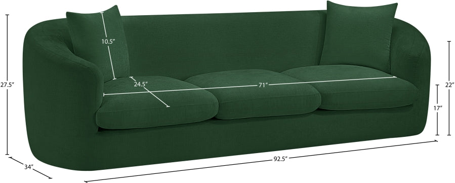 Penelope Chenille Fabric Upholstered Sofa in Green from Meridian - Luna Furniture