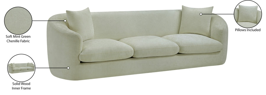 Penelope Chenille Fabric Upholstered Sofa in Mint from Meridian - Luna Furniture