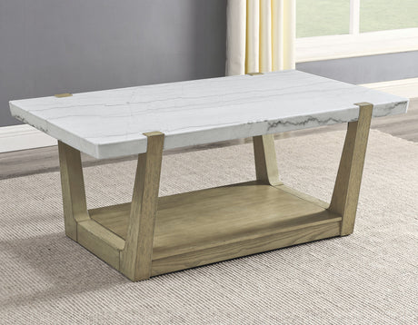 Perth White Marble Top Cocktail Table with Casters - ER100C