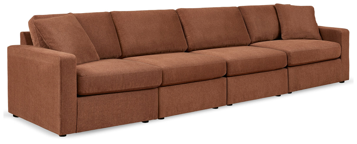 Pillar Peak 4-Piece Sectional with Ottoman in Spice from Ashley - Luna Furniture