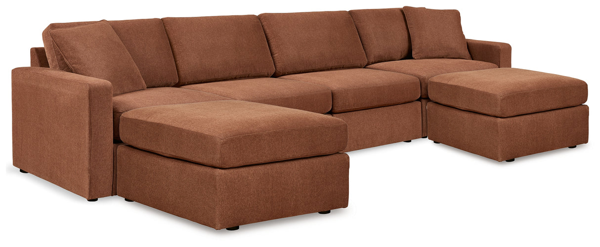 Pillar Peak 4-Piece Sectional with Ottoman in Spice from Ashley - Luna Furniture