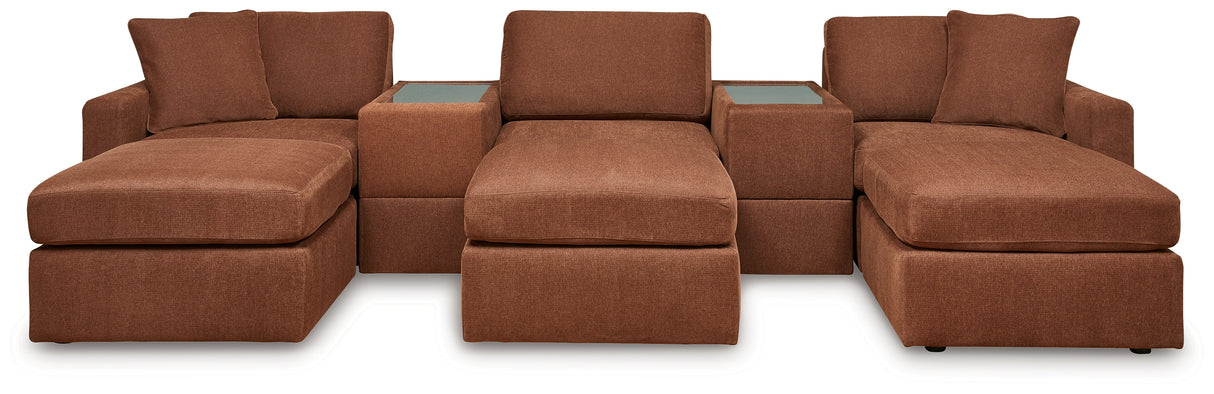 Pillar Peak 5-Piece Sectional with Ottoman in Spice from Ashley - Luna Furniture