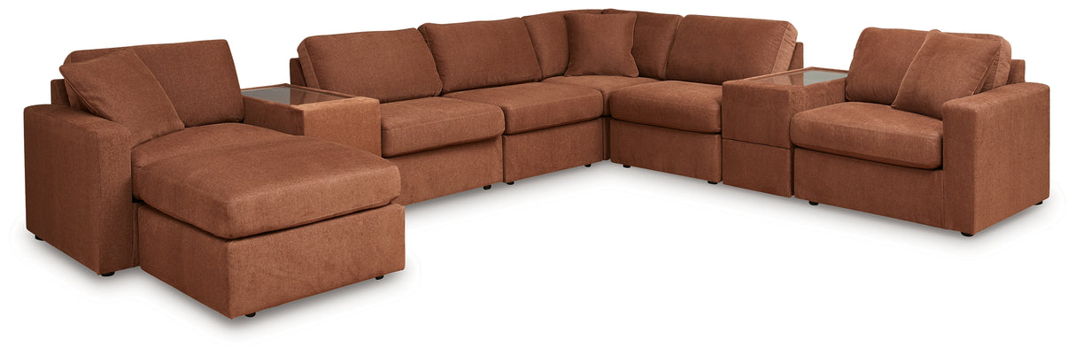 Pillar Peak 8-Piece Sectional with Ottoman in Spice from Ashley - Luna Furniture