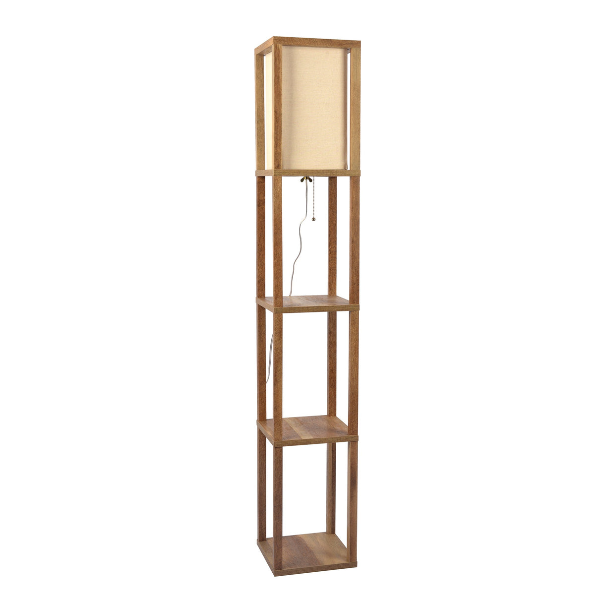 Pinnacle Shelf Floor Lamp For Bedroom/Living Room, Natural Wood with Long Shade - FLL03701301