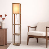 Pinnacle Shelf Floor Lamp For Bedroom/Living Room, Natural Wood with Long Shade - FLL03701301