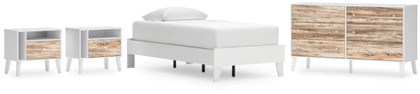 Piperton Twin Platform Bed with Dresser and 2 Nightstands in White from Ashley - Luna Furniture