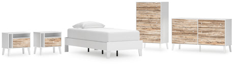 Piperton Twin Platform Bed with Dresser, Chest and 2 Nightstands in White from Ashley - Luna Furniture