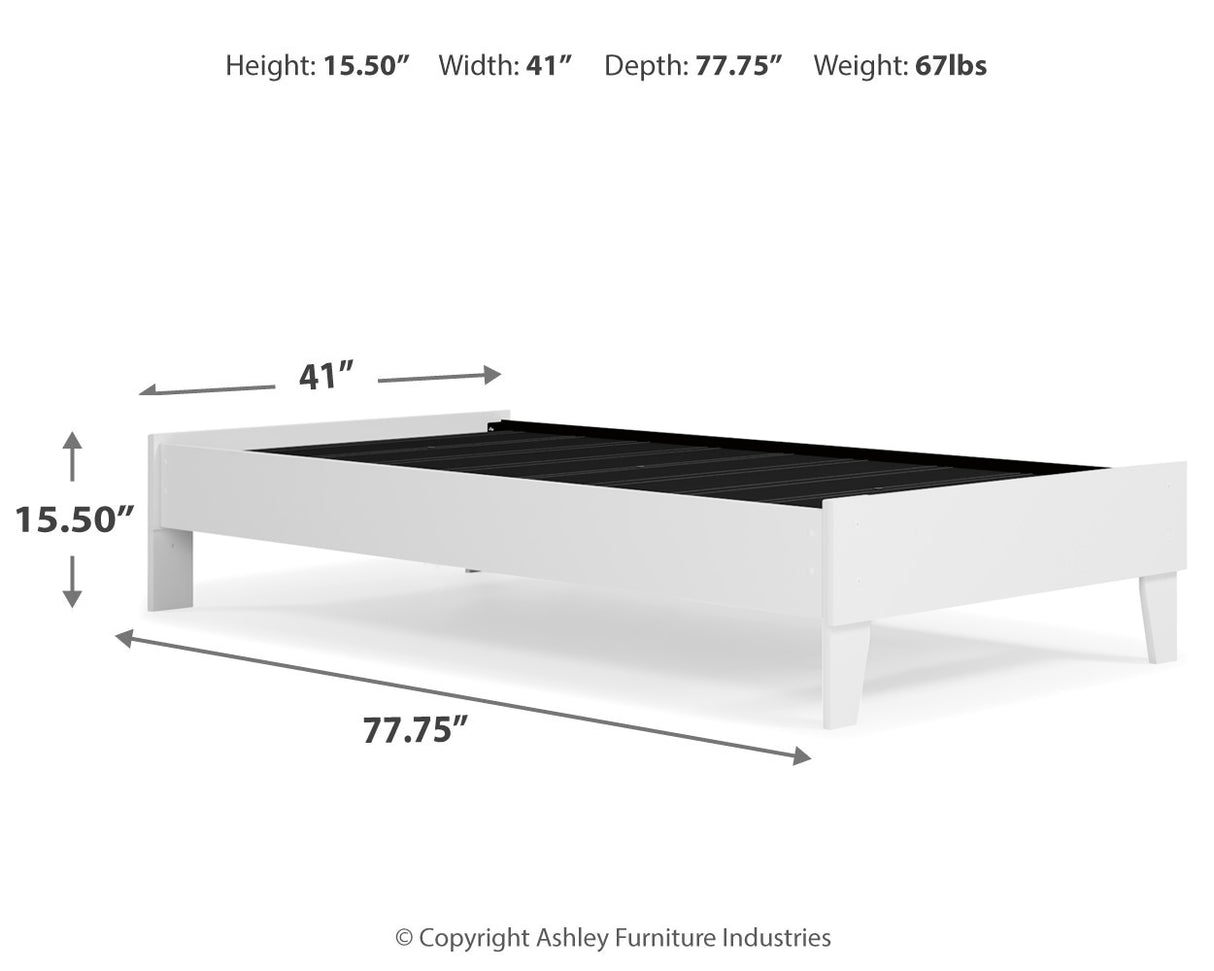 Piperton Twin Platform Bed with Mattress in White - PKG018190