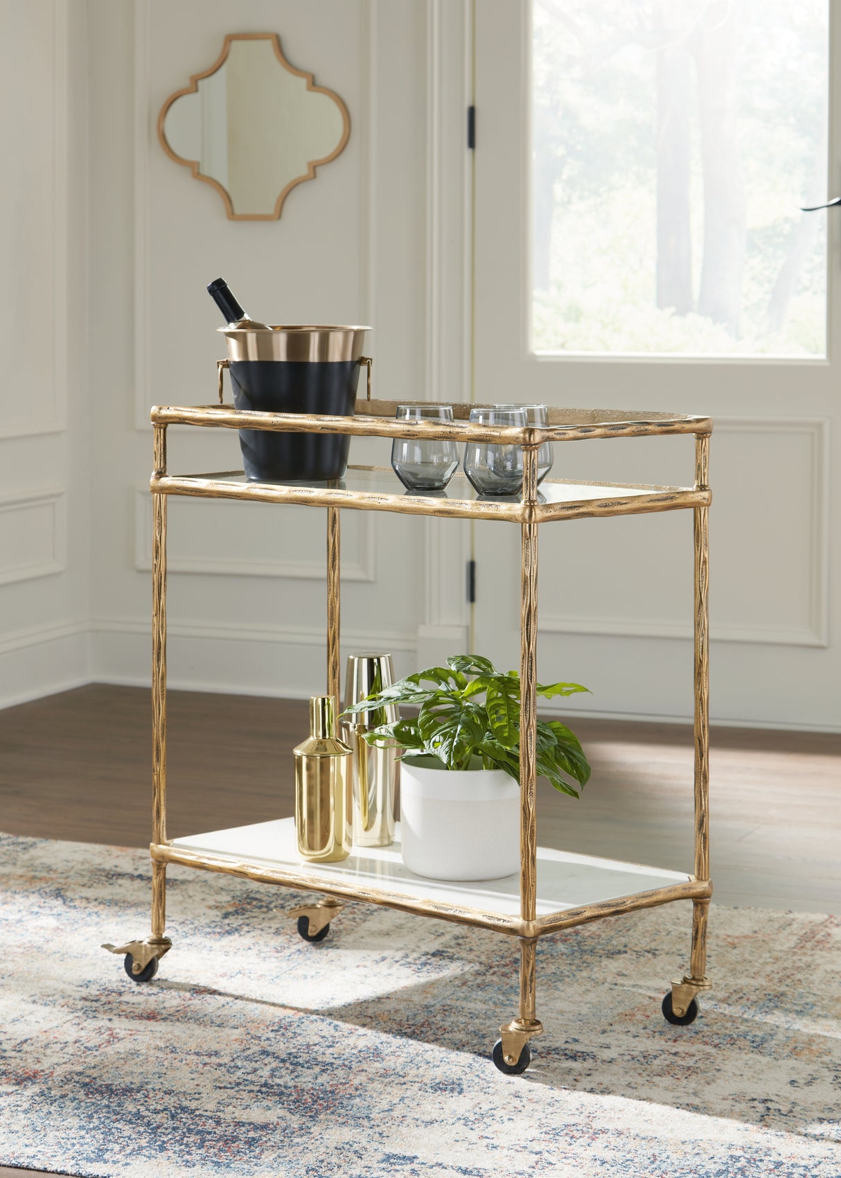 Plattfield Antique Gold Finish Bar Cart from Ashley - Luna Furniture