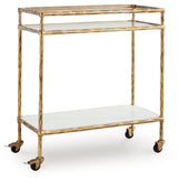 Plattfield Antique Gold Finish Bar Cart from Ashley - Luna Furniture