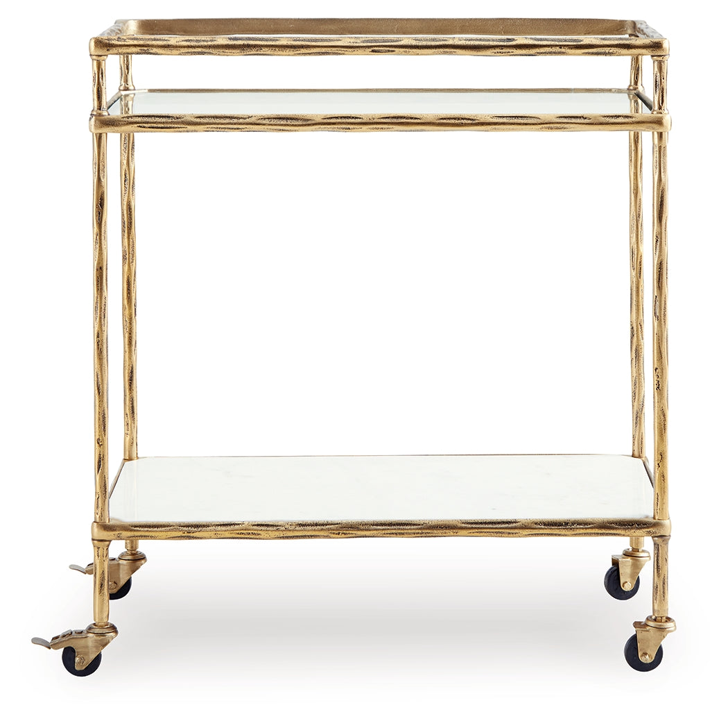 Plattfield Antique Gold Finish Bar Cart from Ashley - Luna Furniture