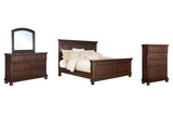 Porter California King Panel Bed with Mirrored Dresser and Chest in Rustic Brown from Ashley - Luna Furniture