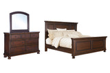 Porter California King Panel Bed with Mirrored Dresser in Rustic Brown from Ashley - Luna Furniture