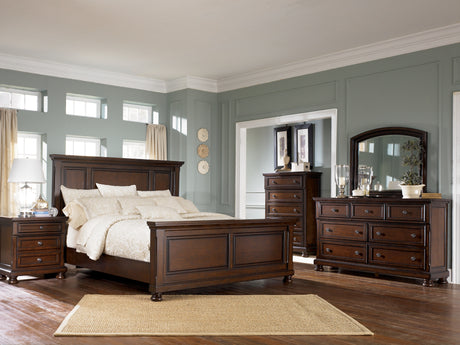 Porter King Panel Bed with Mirrored Dresser and Chest in Rustic Brown from Ashley - Luna Furniture