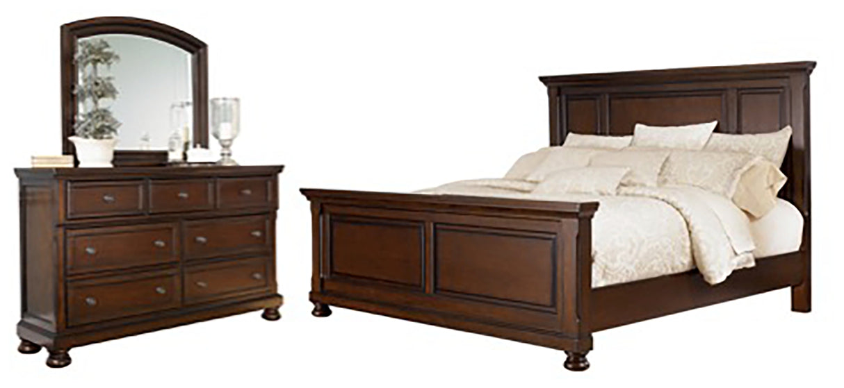 Porter King Panel Bed with Mirrored Dresser in Rustic Brown - PKG000001