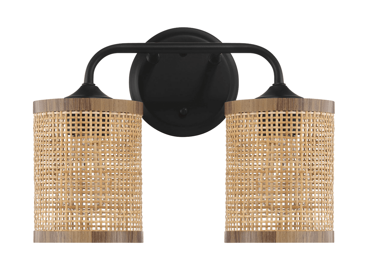 Quell Double Light Vanity With Natural Rattan Shade Wall Lamp - WLL03900801