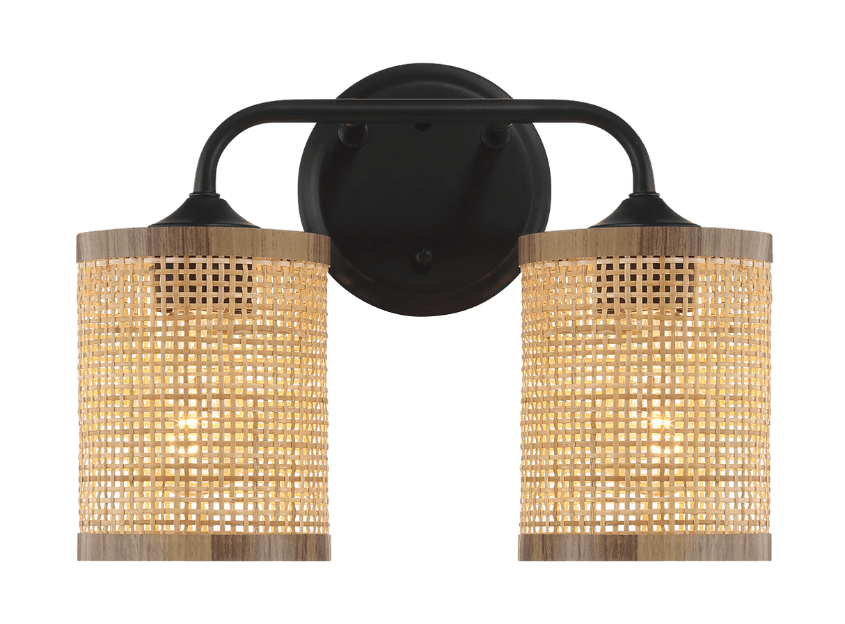 Quell Double Light Vanity With Natural Rattan Shade Wall Lamp - WLL03900801