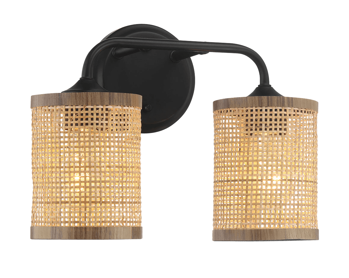 Quell Double Light Vanity With Natural Rattan Shade Wall Lamp - WLL03900801