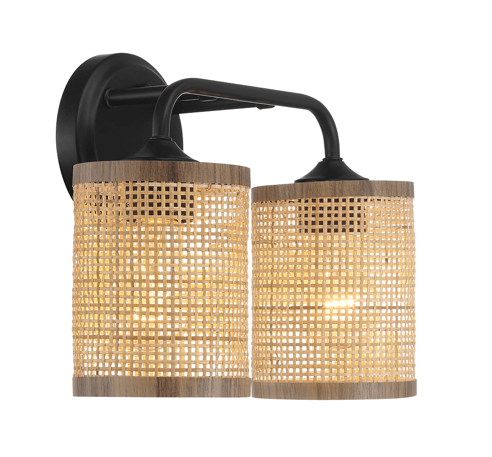 Quell Double Light Vanity With Natural Rattan Shade Wall Lamp - WLL03900801