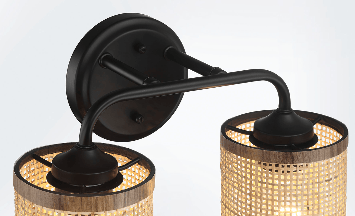 Quell Double Light Vanity With Natural Rattan Shade Wall Lamp - WLL03900801