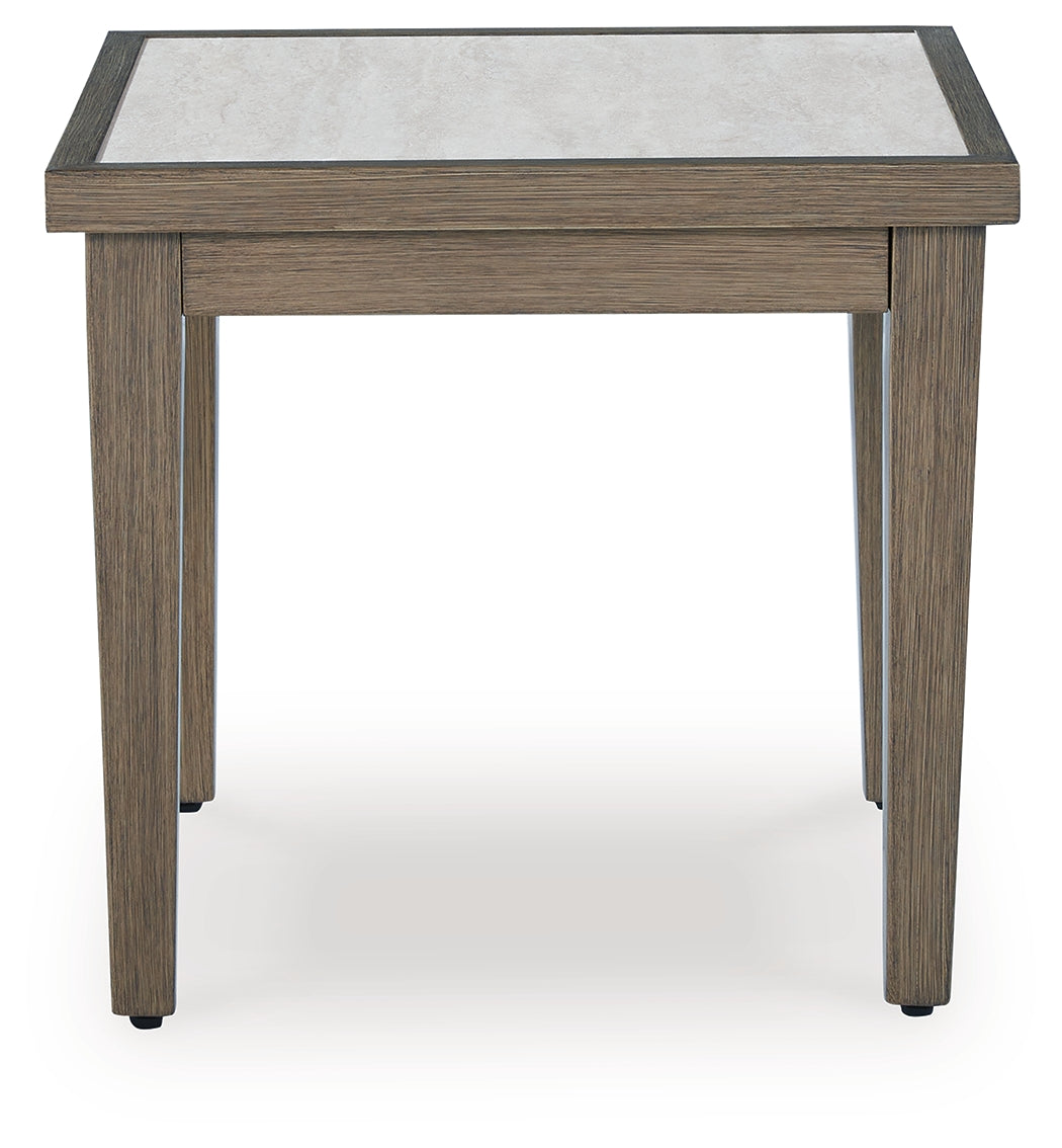 Rainier Ranch Brown/Beige Outdoor End Table from Ashley - Luna Furniture