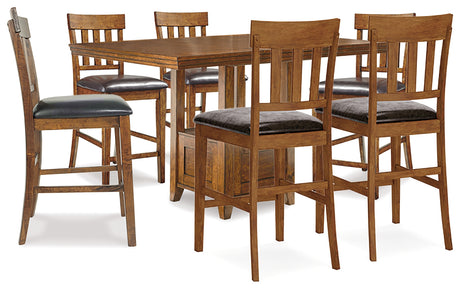 Ralene Counter Height Dining Table and 6 Barstools in Medium Brown - PKG002063