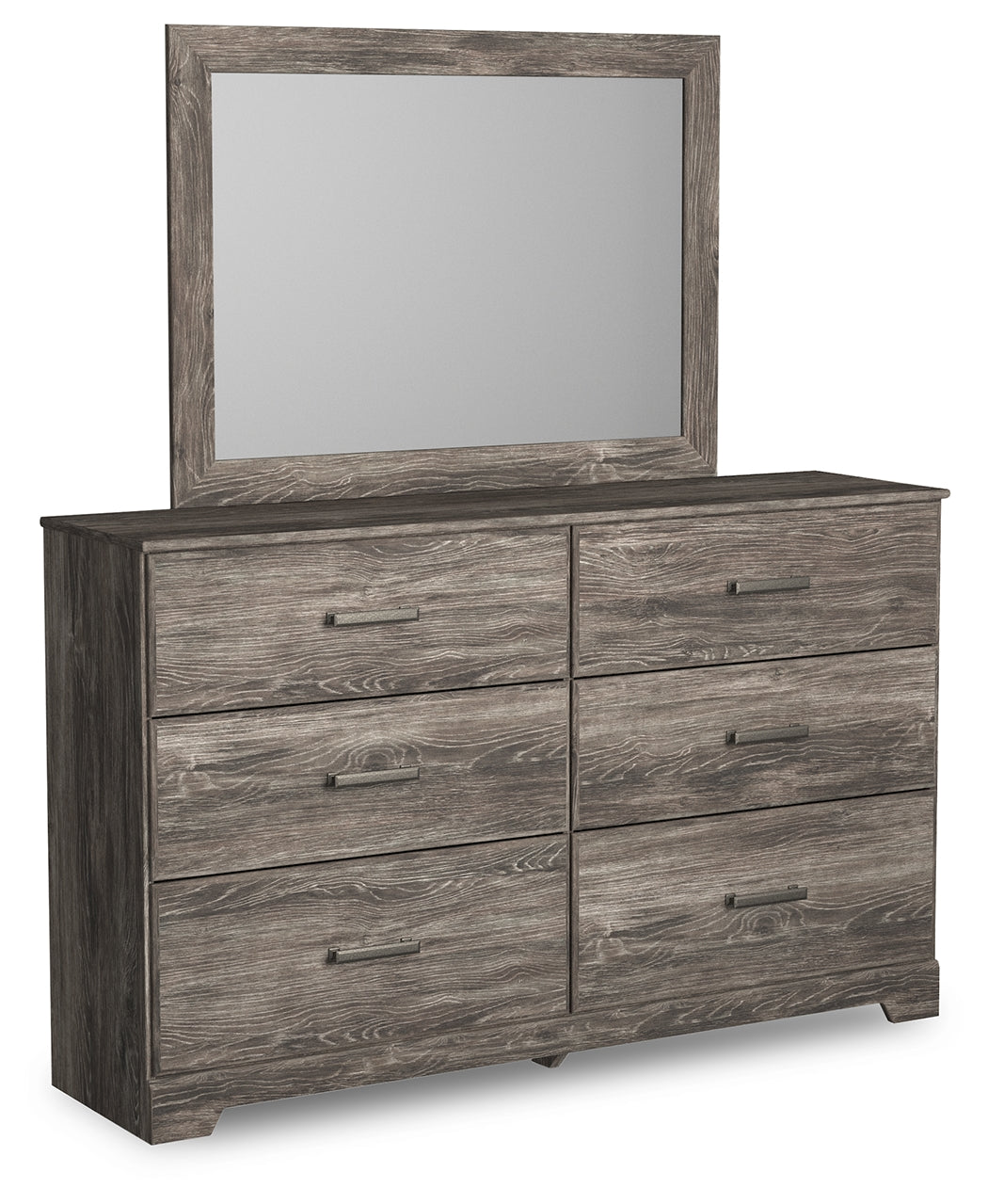 Ralinksi Full Panel Bed with Mirrored Dresser and Nightstand in Gray - PKG018443