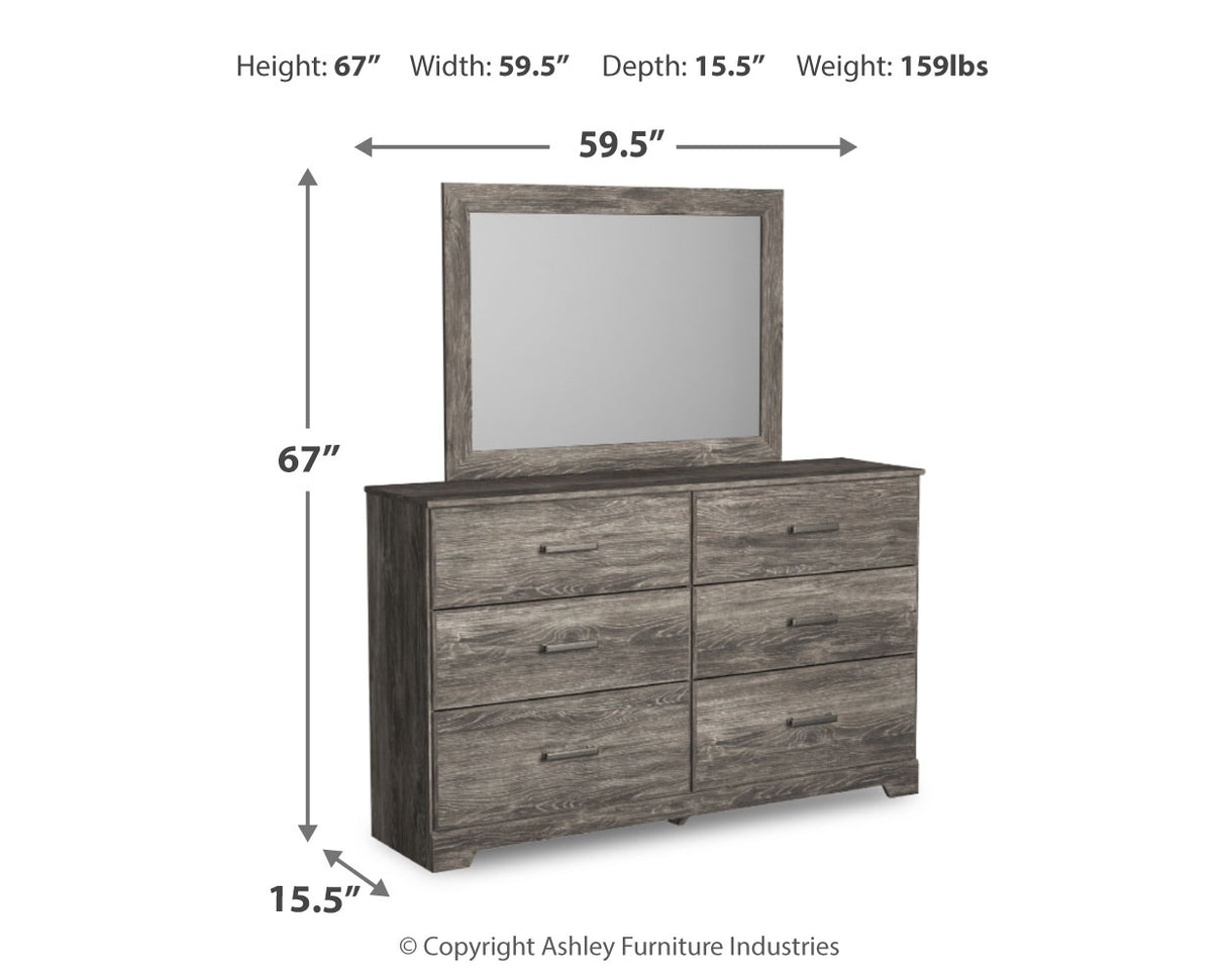 Ralinksi Full Panel Bed with Mirrored Dresser and Nightstand in Gray - PKG018443