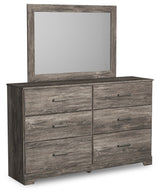 Ralinksi King Panel Bed with Mirrored Dresser and Nightstand in Gray - PKG018434