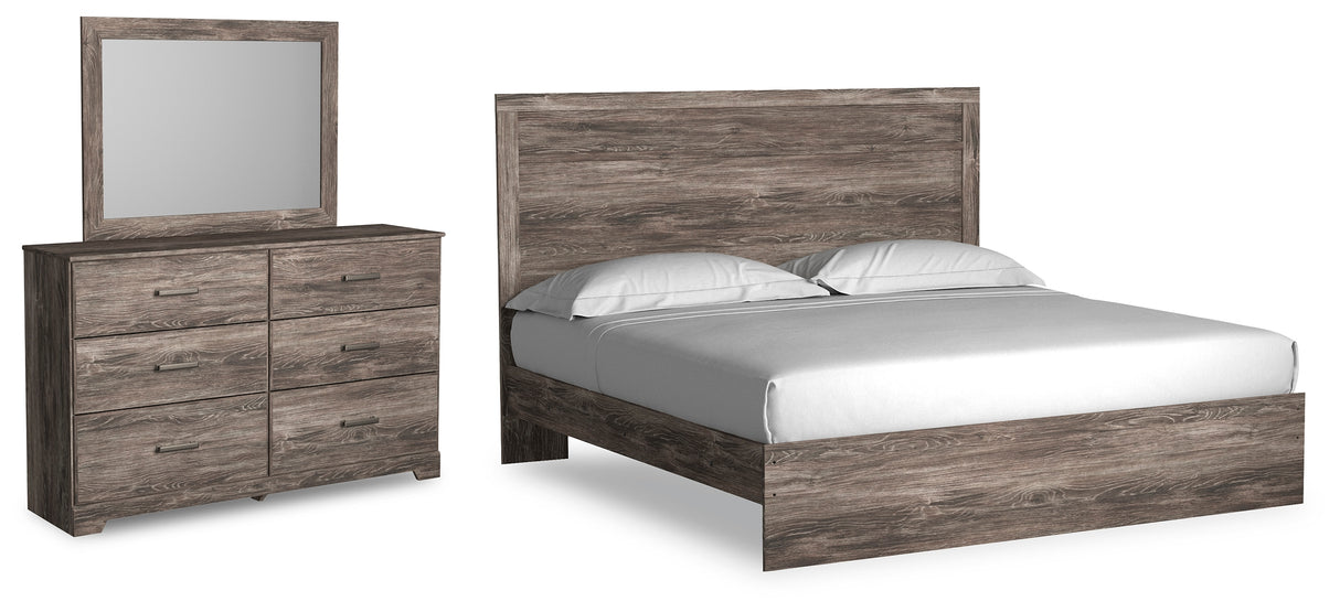 Ralinksi King Panel Bed with Mirrored Dresser in Gray - PKG018431