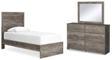 Ralinksi Twin Panel Bed with Mirrored Dresser in Gray - PKG015949