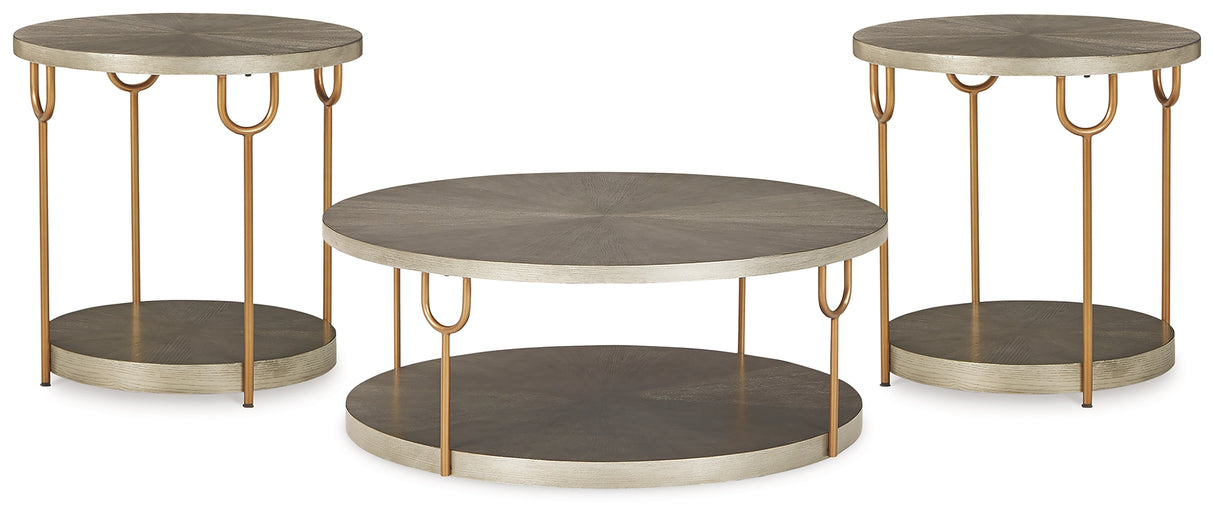 Ranoka Coffee Table with 2 End Tables in Platinum from Ashley - Luna Furniture