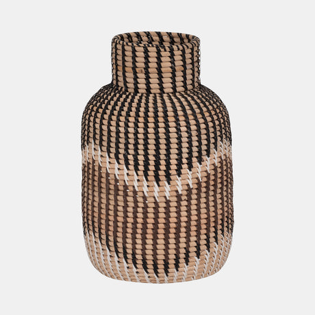 Rattan, 13"h Woven Vase, Multi - 18052