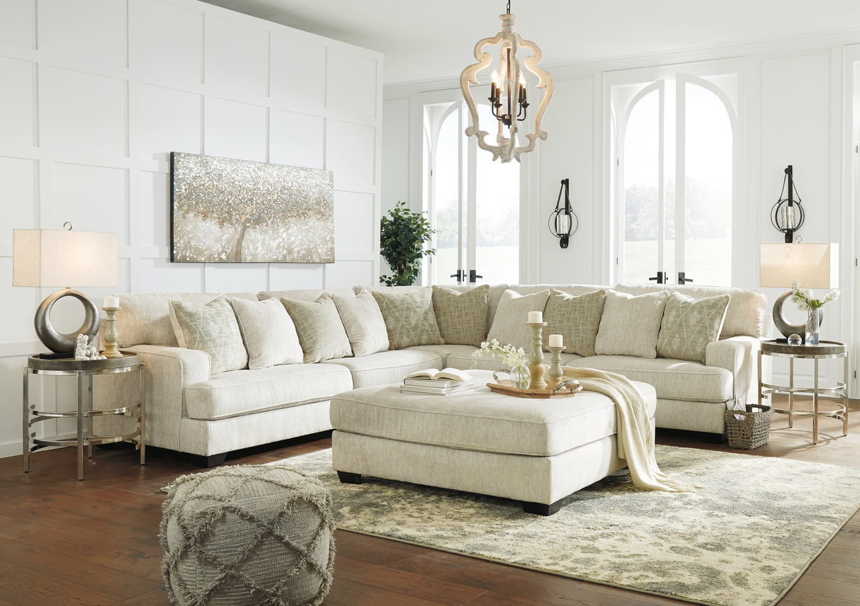 Rawcliffe 3-Piece Sectional with Ottoman in Parchment from Ashley - Luna Furniture