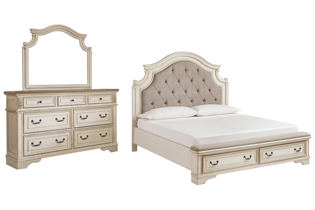 Realyn California King Upholstered Bed with Mirrored Dresser in Two-tone - PKG010796