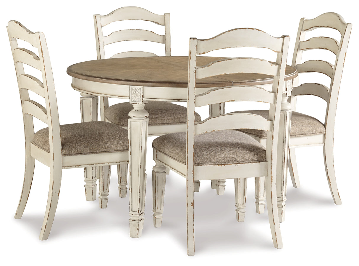 Realyn Dining Table and 4 Chairs in Chipped White - PKG002221