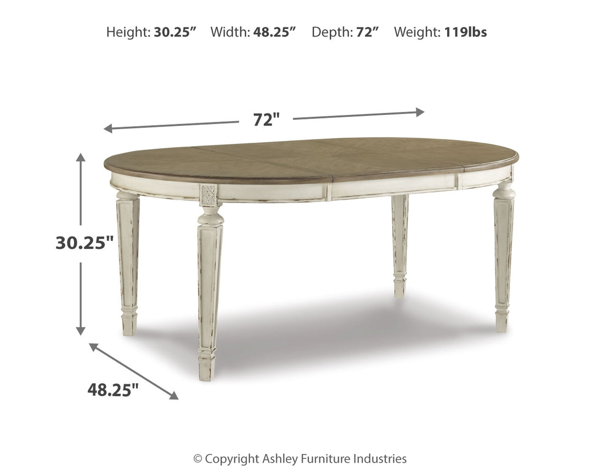 Realyn Dining Table and 4 Chairs in Chipped White - PKG002221