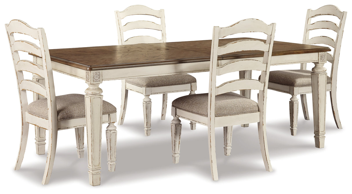 Realyn Dining Table and 4 Chairs in Chipped White - PKG002225