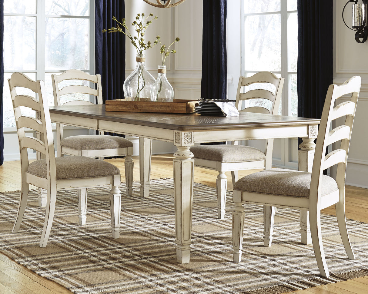 Realyn Dining Table and 4 Chairs in Chipped White - PKG002228