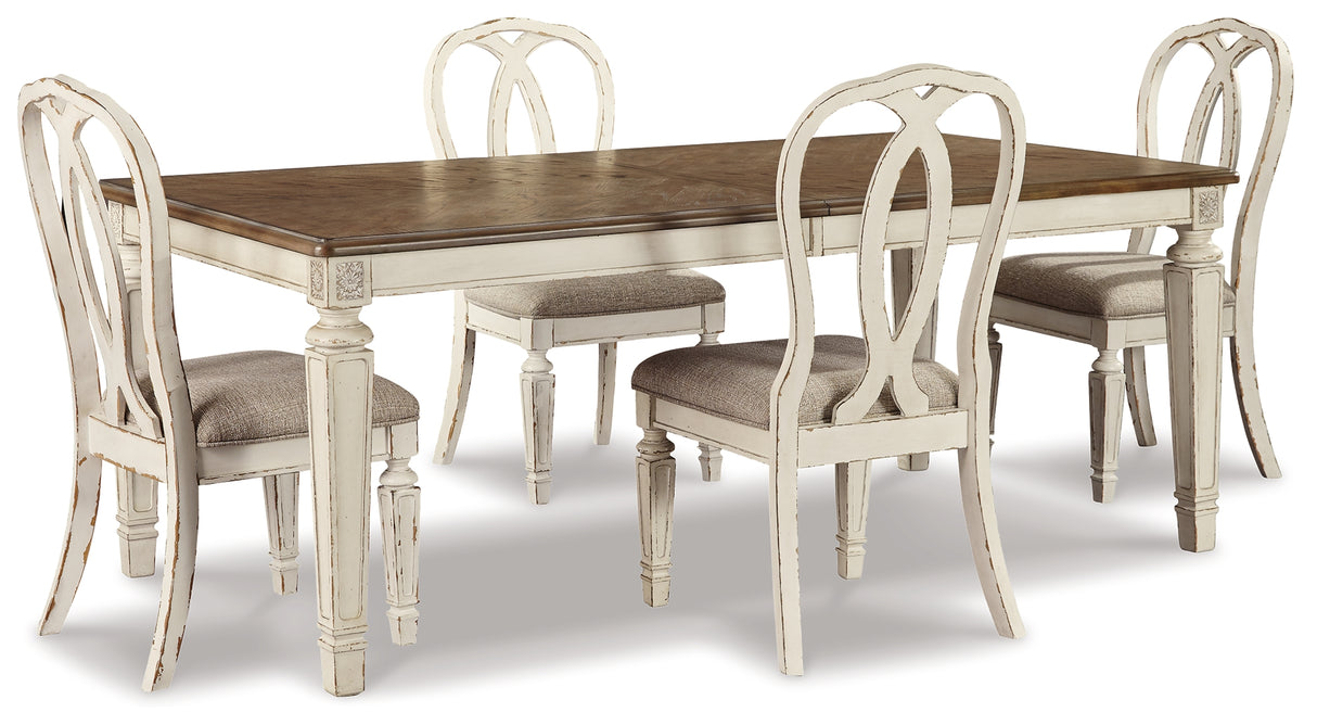 Realyn Dining Table and 4 Chairs in Chipped White - PKG002228