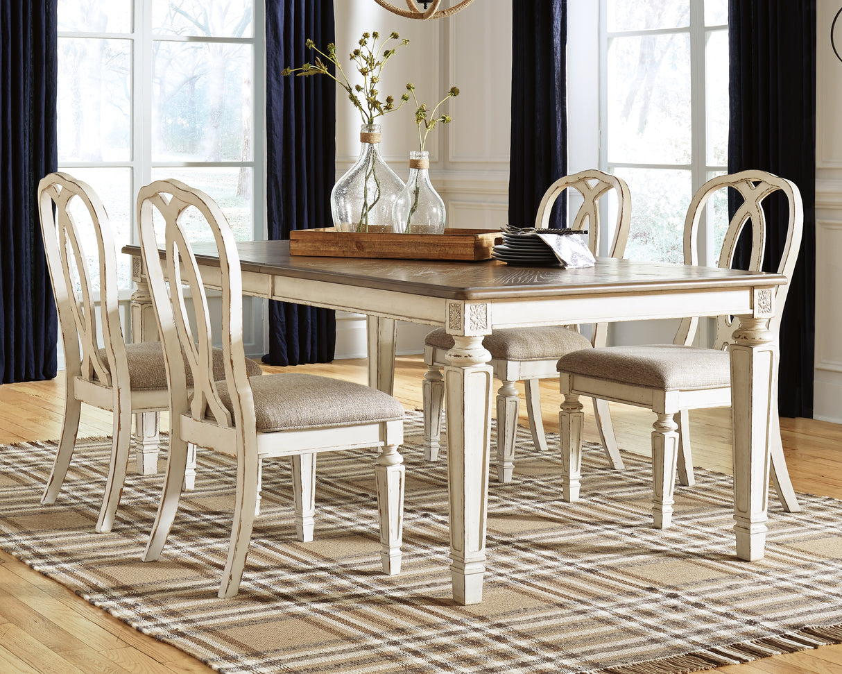 Realyn Dining Table and 4 Chairs in Chipped White - PKG002228