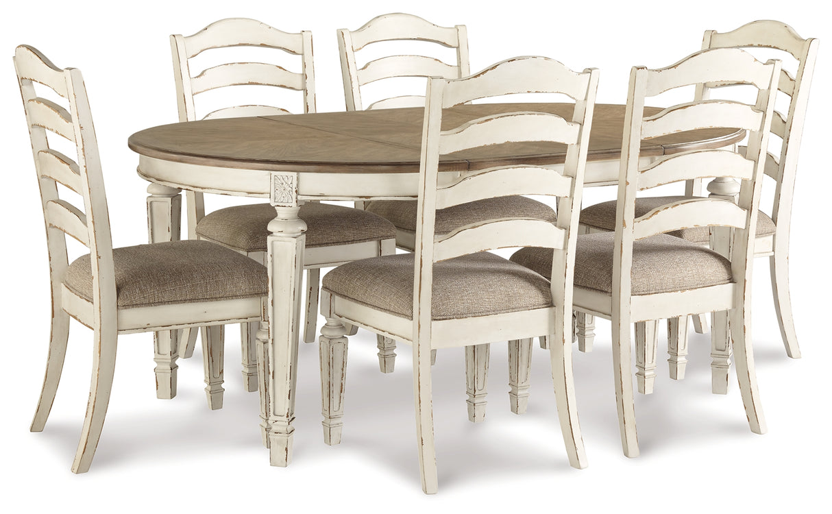 Realyn Dining Table and 6 Chairs in Chipped White - PKG002222