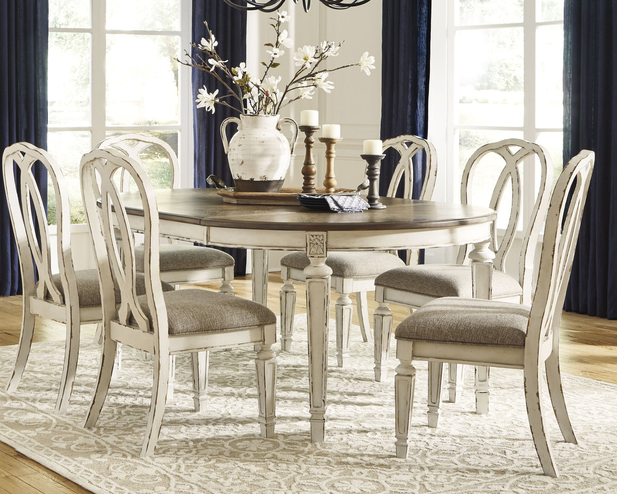 Realyn Dining Table and 6 Chairs in Chipped White - PKG002224