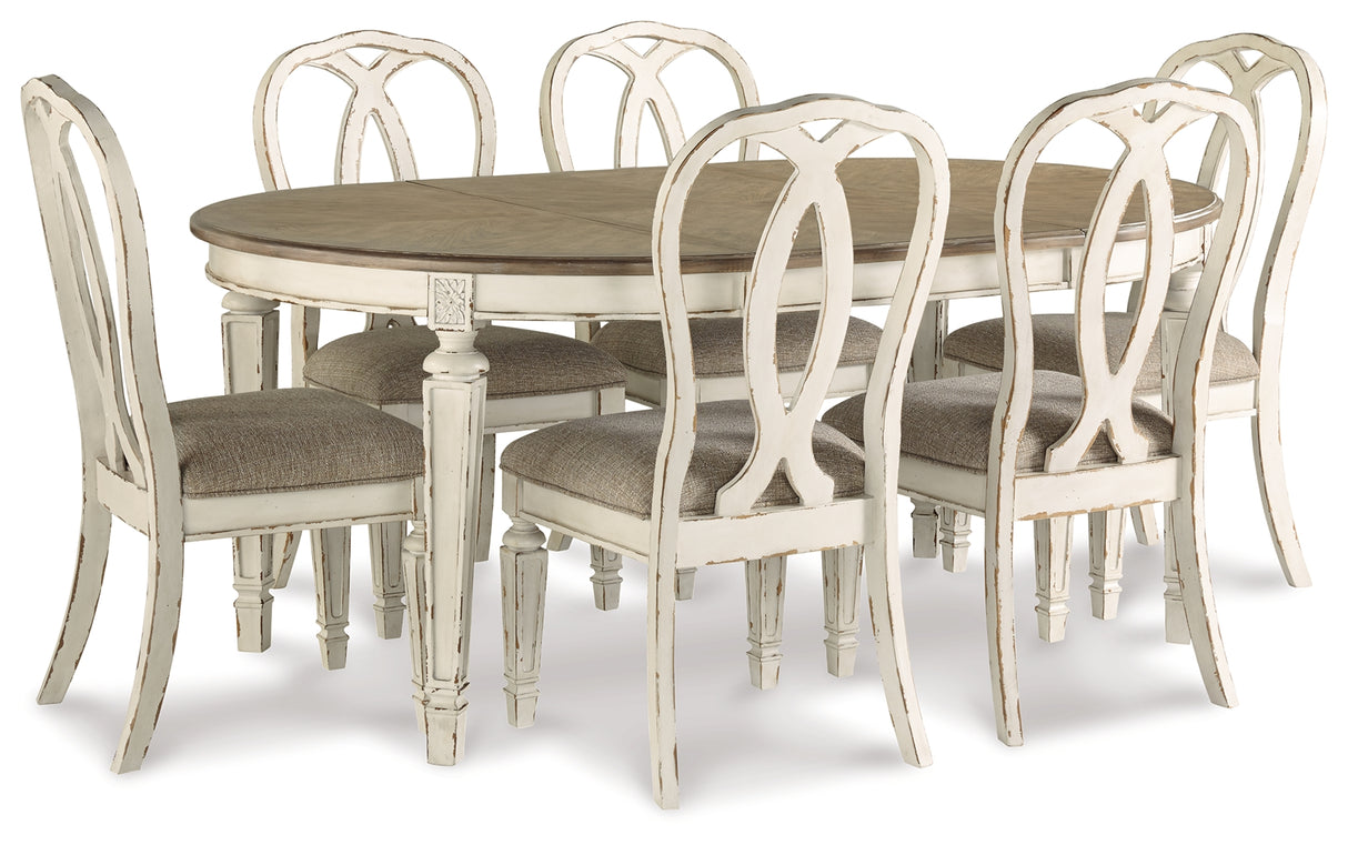 Realyn Dining Table and 6 Chairs in Chipped White - PKG002224