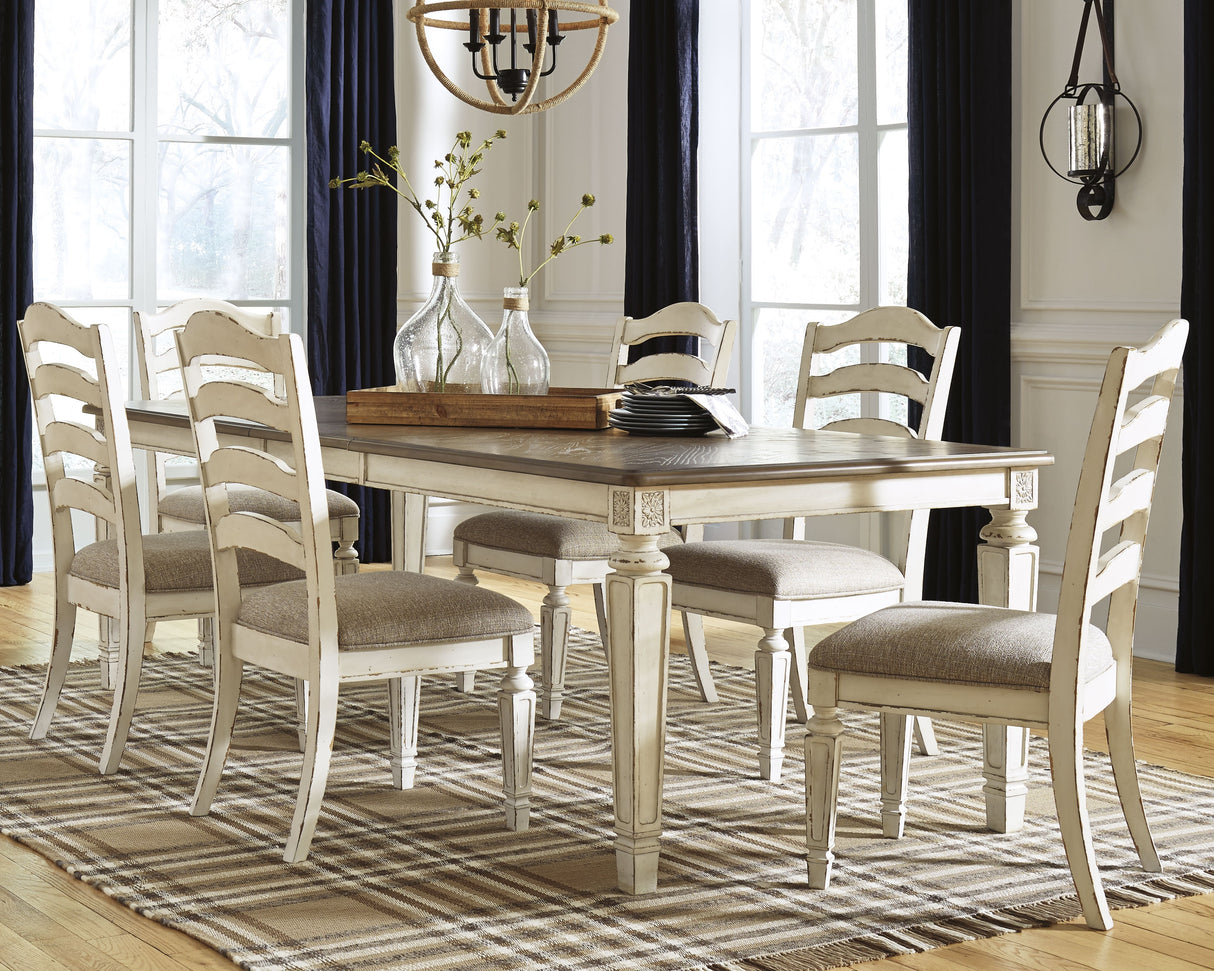 Realyn Dining Table and 6 Chairs in Chipped White - PKG002226