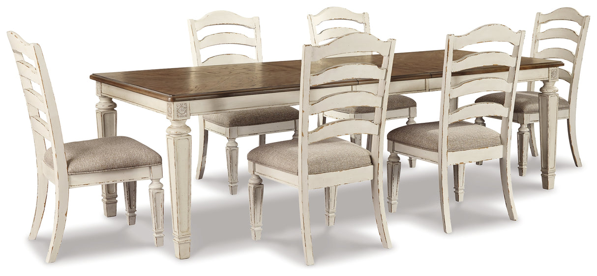 Realyn Dining Table and 6 Chairs in Chipped White - PKG002226